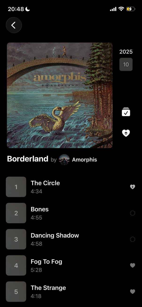 Album detail showing track list with song rating icons