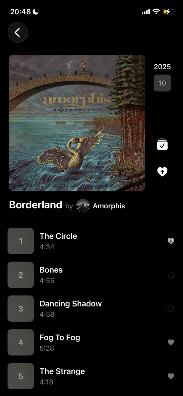 Album detail showing track list with song rating icons